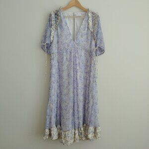 ASOS filmy blue midi dress with contrast ruffles and flounces size 8